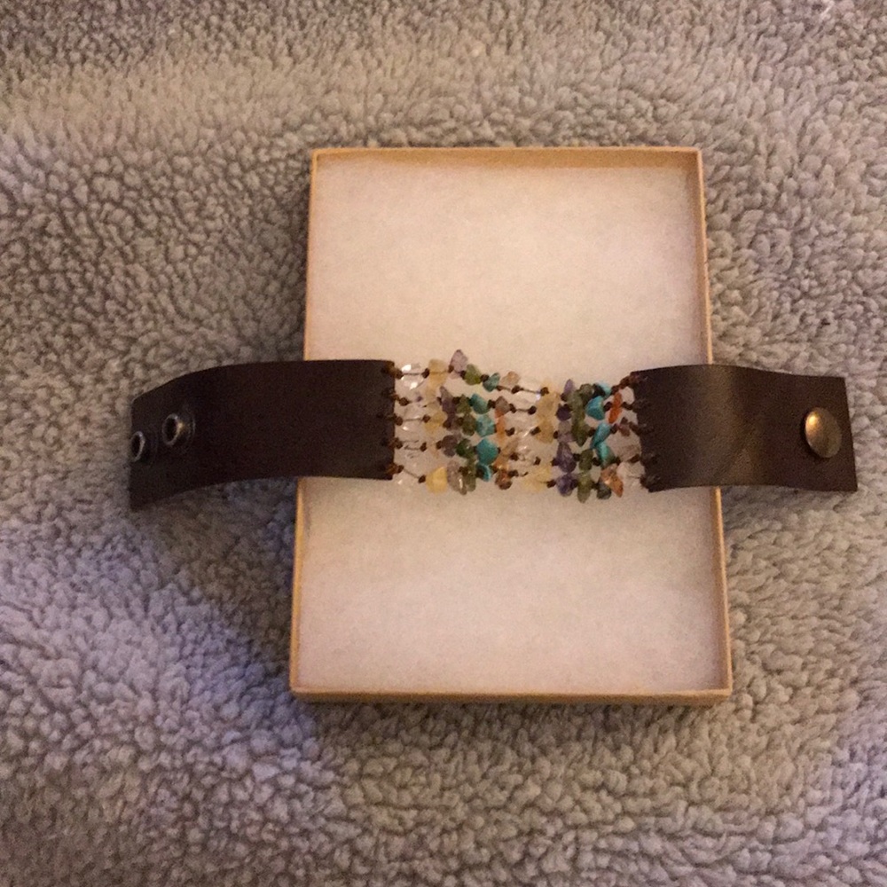Leather Bracelet with Beaded Gems